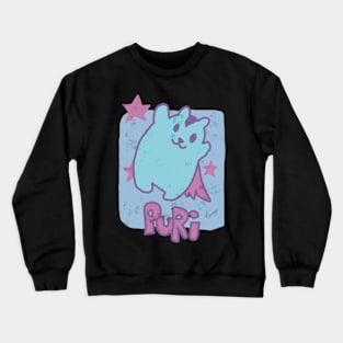 Oshi no Ko or My Star Idol's Child Anime and Manga Characters Aqua Hoshino Neon Distressed T-Shirt Design Puri the Cute Fat Cat in Episode 7 Crewneck Sweatshirt